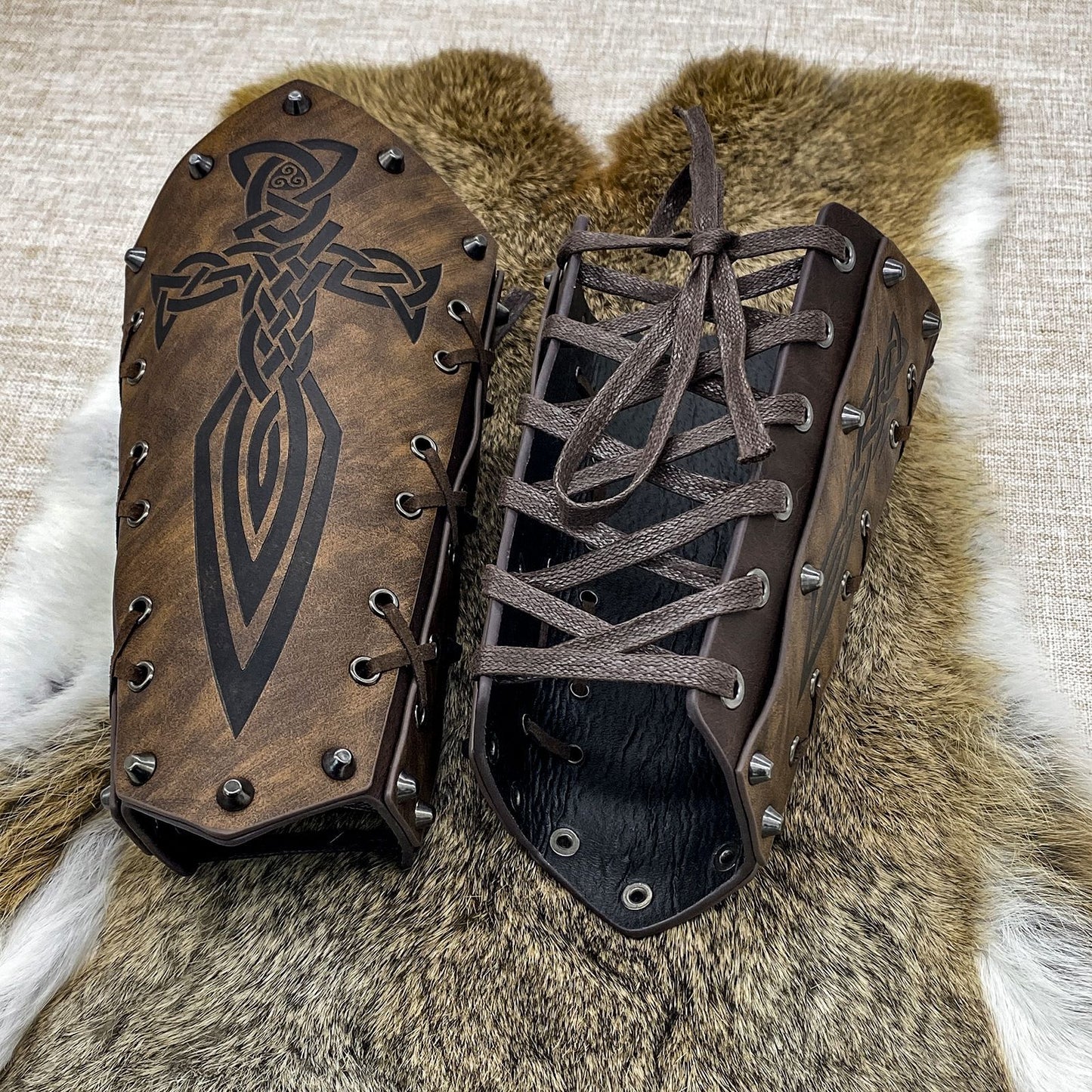 Medieval Embossed PU Leather Knight Arm Bracers