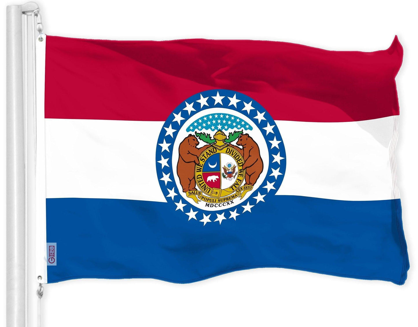 G128 Combo Pack: American USA Flag 3x5 Ft & Missouri Flag 3x5 Ft, Both Printed 150D Polyester, Indoor/Outdoor, Brass Grommets