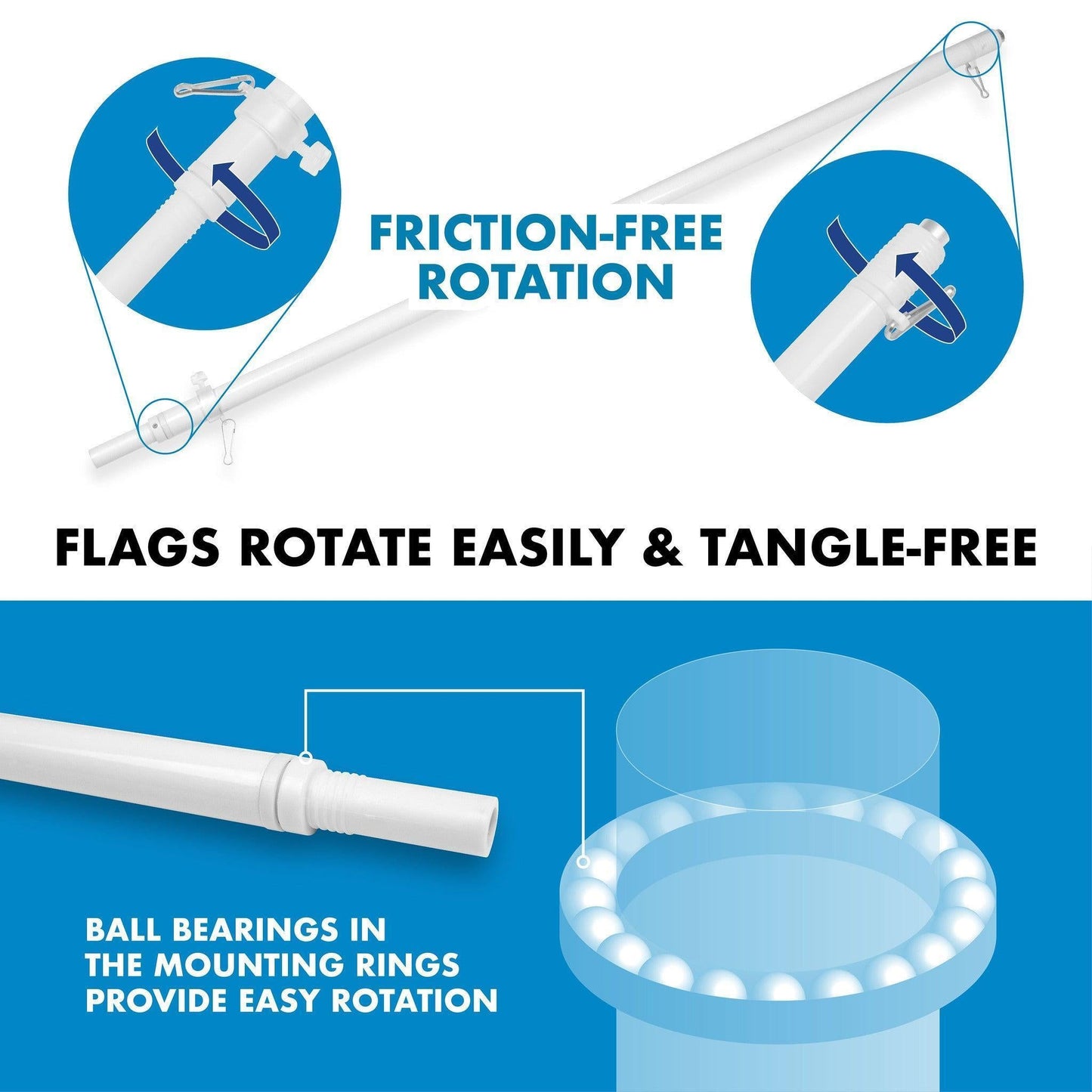 G128 Combo Pack: 6 Ft Tangle Free Spinning Flagpole (White) & No Step on Snek Cute Cartoon Flag 3x5 Ft Printed 150D Polyester, Brass Grommets (Flag Included) Aluminum Flag Pole