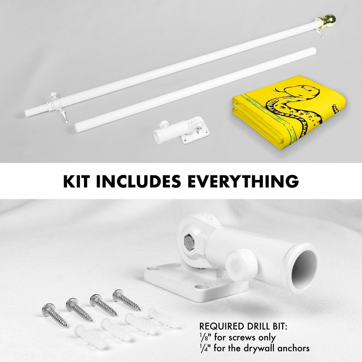 G128 Combo Pack: 6 Ft Tangle Free Spinning Flagpole (White) & No Step on Snek Cute Cartoon Flag 3x5 Ft Printed 150D Polyester, Brass Grommets (Flag Included) Aluminum Flag Pole